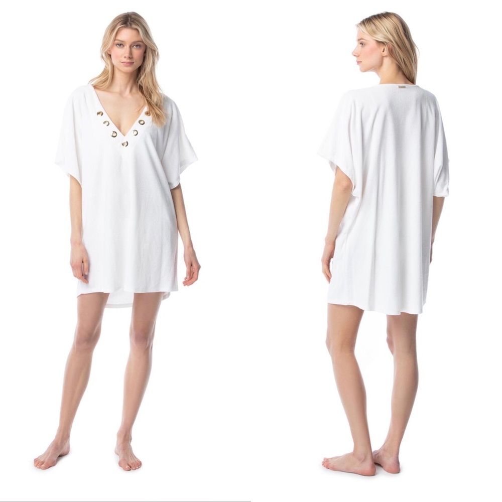Michael Kors V-Neck White Terry Tunic Cover Up SM